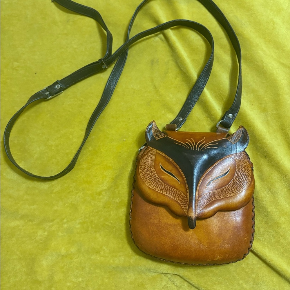 Brown and Black Fox small leather Crossbody Bag